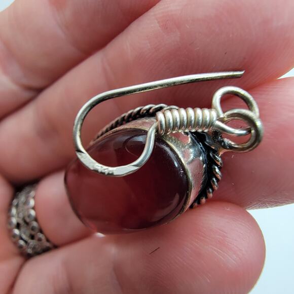 Sterling Silver Red Oval Earrings - Unique Gemstone Jewelry - Statement Earrings - Picture 7 of 7